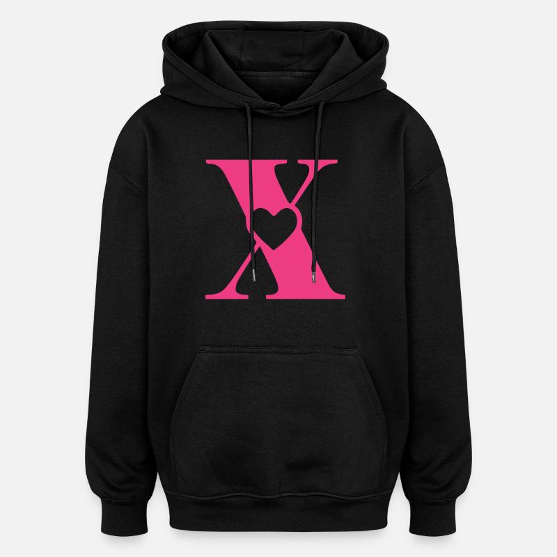 Lettre x Lettre initiale avec coeur - Sweat à capuche oversize unisexe - noir
