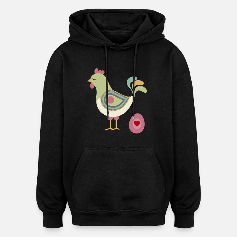 Chicken with easter egg - Oversized Unisex Hoodie - black
