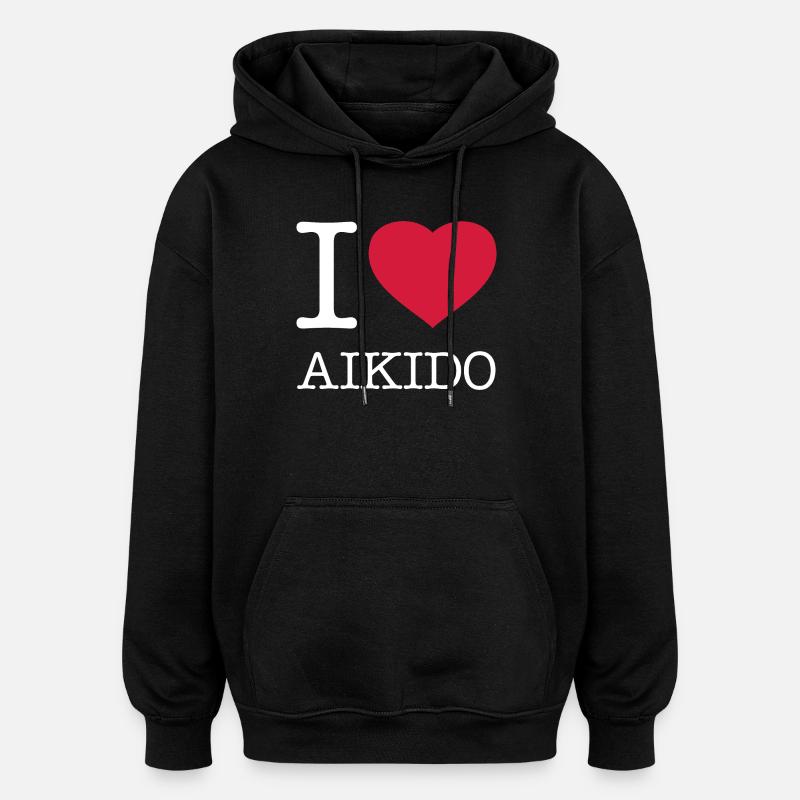 J’ADORE L’AÏKIDO - Sweat à capuche oversize unisexe - noir