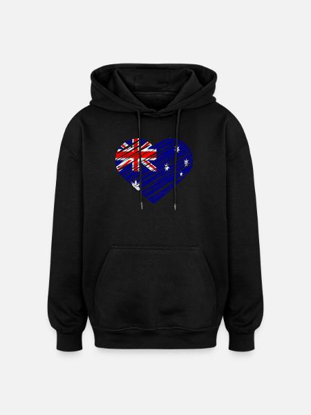 Australian Flag Heart Design - Oversized Unisex Hoodie - black