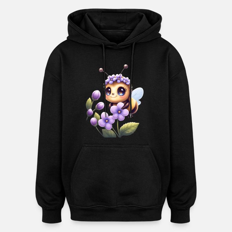 Abeille mignonne parmi les lilas 🐝 - Sweat à capuche oversize unisexe - noir