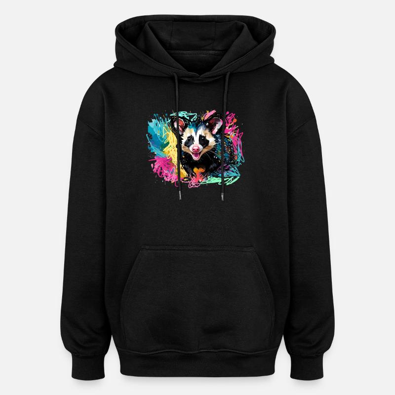 Opossum, ilustration,Beutelratte, bunt, Graffiti - Oversized Unisex Hoodie - Schwarz
