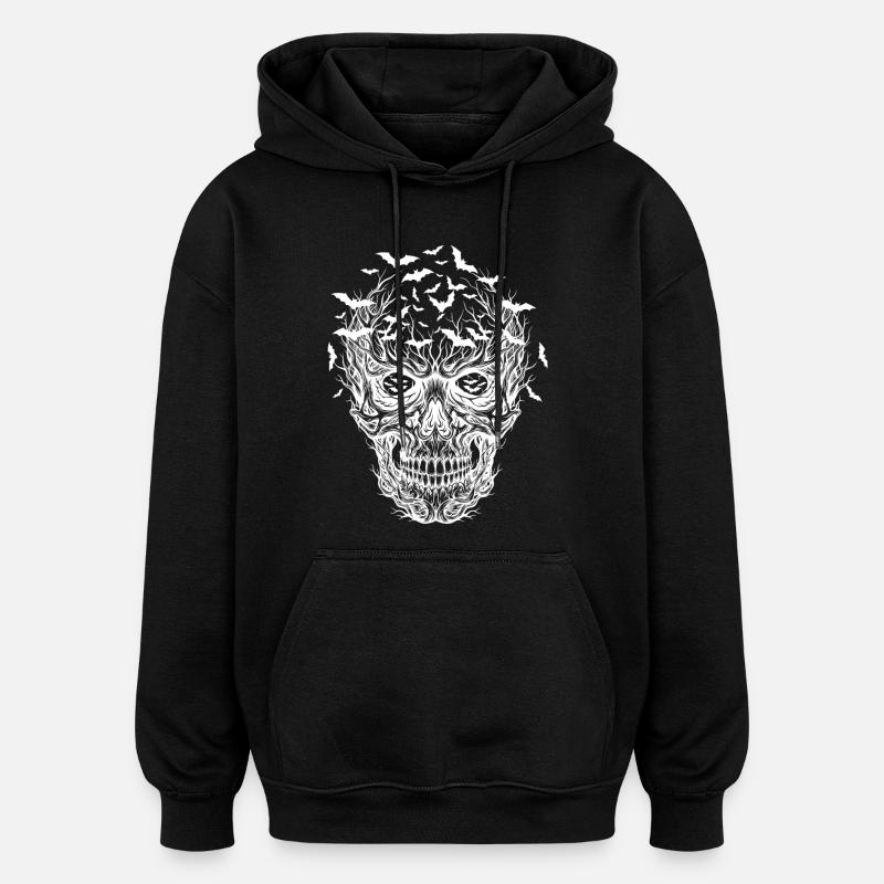 Chauve Souris Crâne Graphique Halloween - Sweat à capuche oversize unisexe - noir