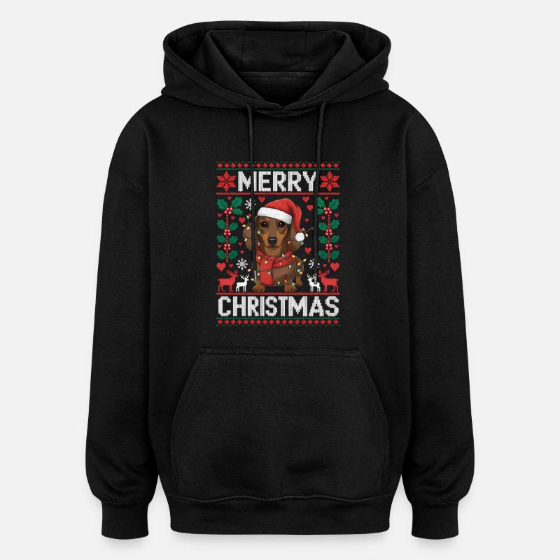 Teckel drôle Noël Teckel Cadeau - Sweat à capuche oversize unisexe - noir
