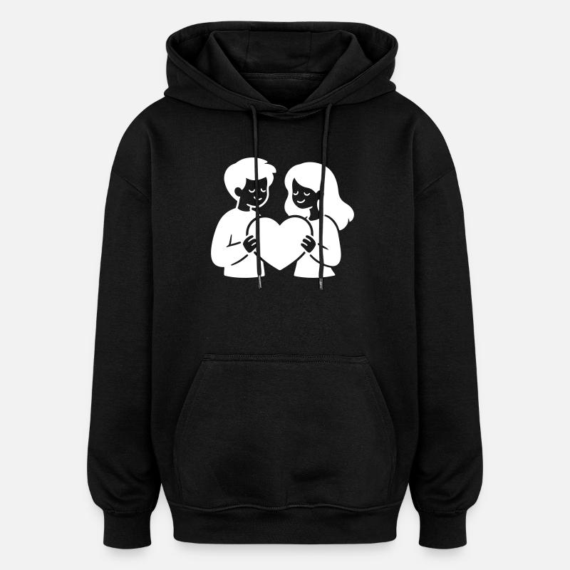 Couple amoureux dans le cœur amoureux - Sweat à capuche oversize unisexe - noir
