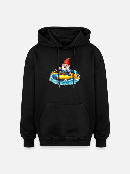Gartenzwerg im Schlauchboot auf Sommerabenteuer - Oversized Unisex Hoodie - Schwarz