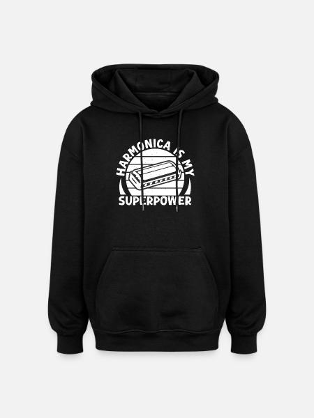 Harmonica Musican Is My Superpower Harmonica - Oversized Unisex Hoodie - black