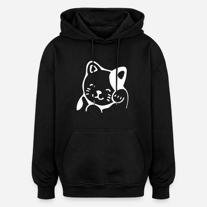 chat chanceux - Sweat à capuche oversize unisexe - noir