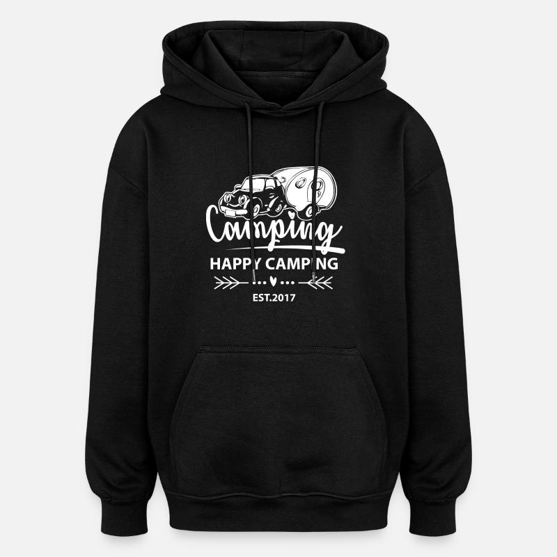Happy Camping EST.2017 - Oversized Unisex Hoodie - Schwarz