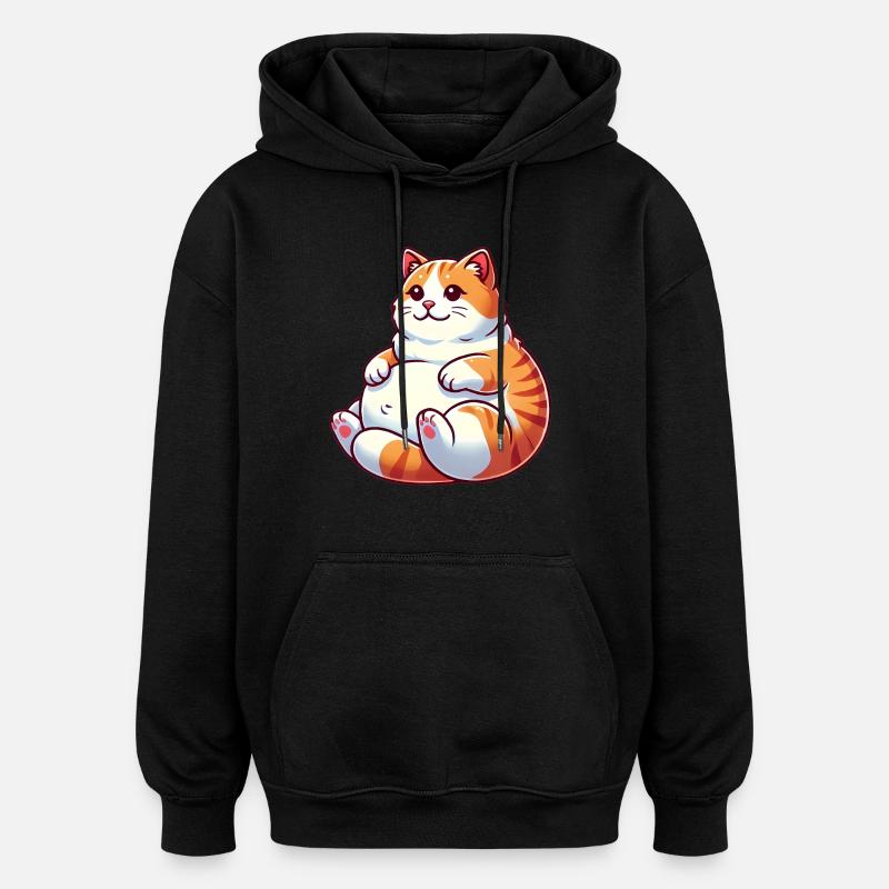 Chat tigré potelé Illustration relaxante - Sweat à capuche oversize unisexe - noir
