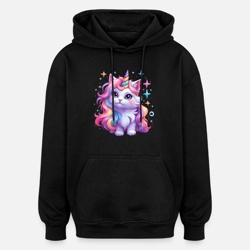 Chat licorne - Sweat à capuche oversize unisexe - noir