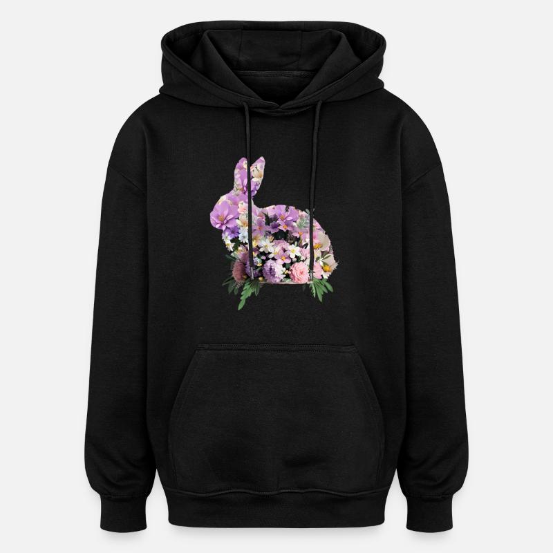 Fleurs lapin de Pâques - Sweat à capuche oversize unisexe - noir