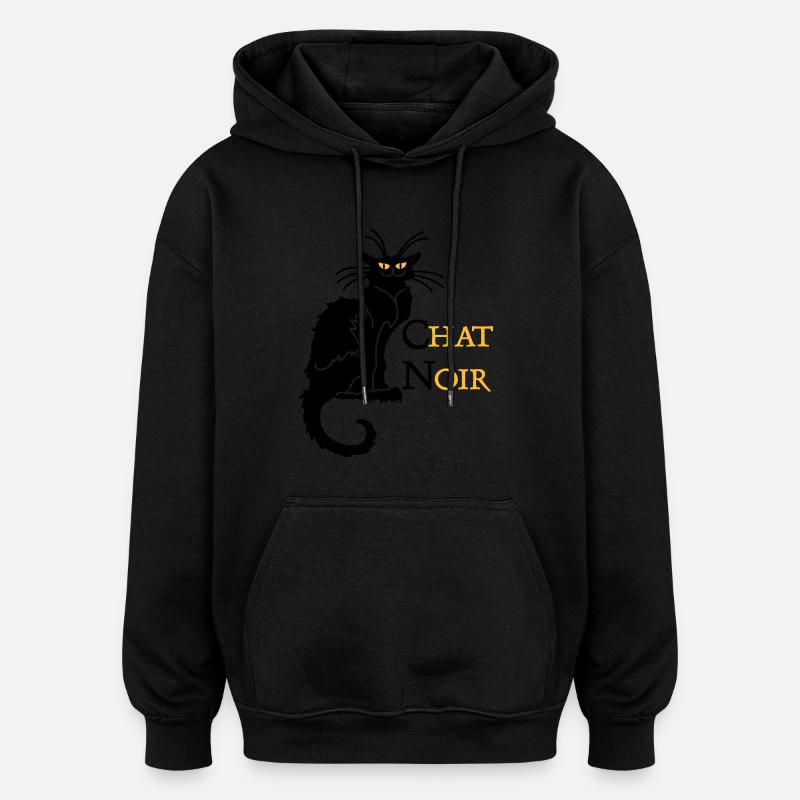 chat noir 'n (text, 2c) - Sweat à capuche oversize unisexe - noir
