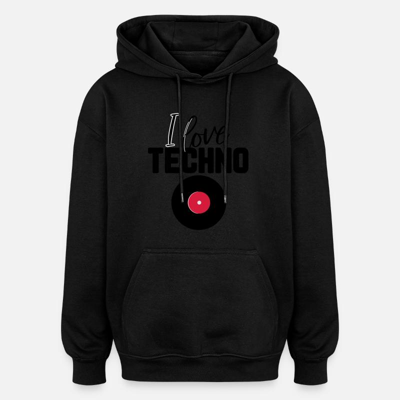 J'adore la techno - Sweat à capuche oversize unisexe - noir