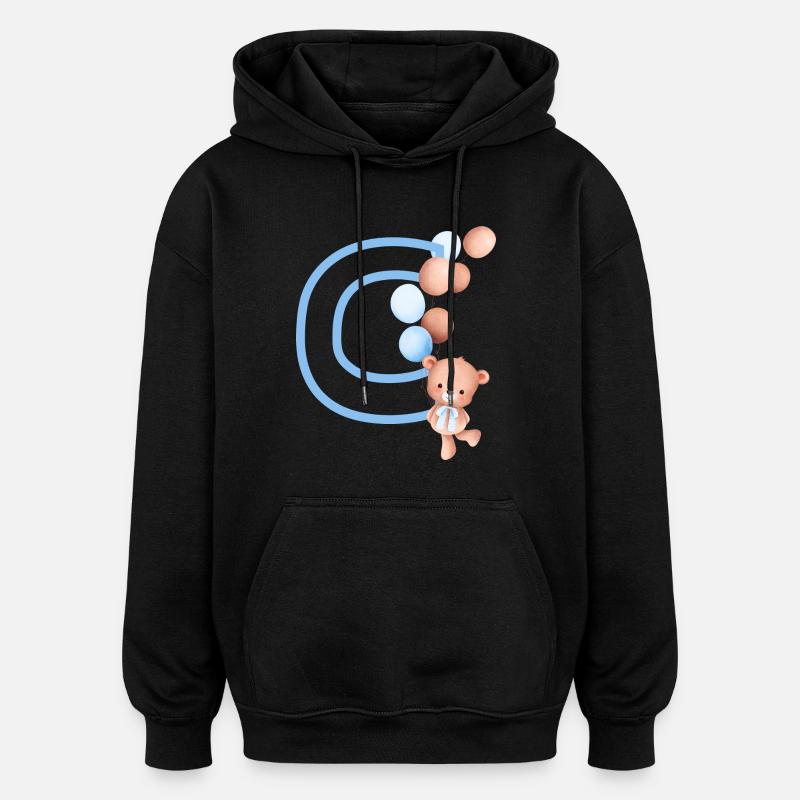 Lettre c bleue ours - Sweat à capuche oversize unisexe - noir