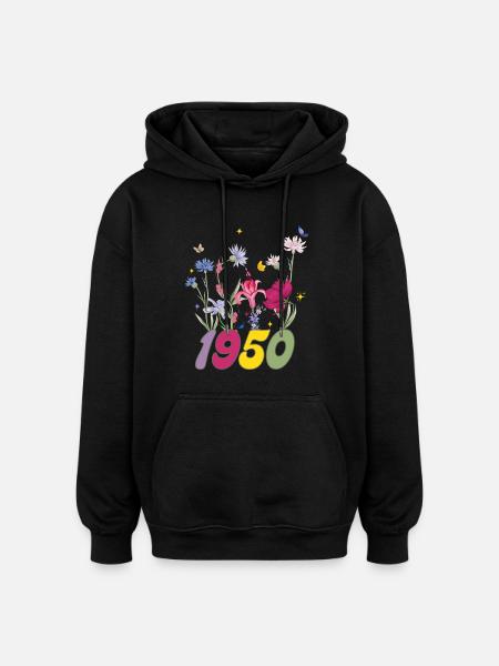 Birth year 1950 wildflowers - Oversized Unisex Hoodie - black