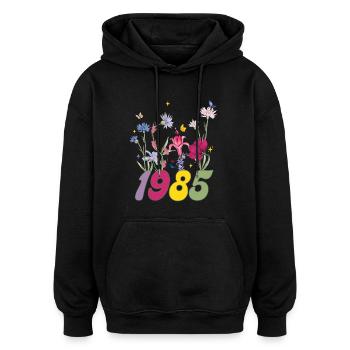 Geburtsjahr 1985 Wildblumen - Oversized Unisex Hoodie - Schwarz - Vorne - Noah (186cm)