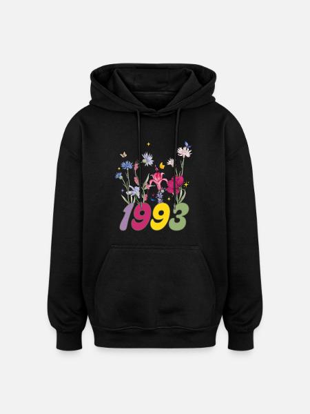 Year of birth 1993 wildflowers - Oversized Unisex Hoodie - black