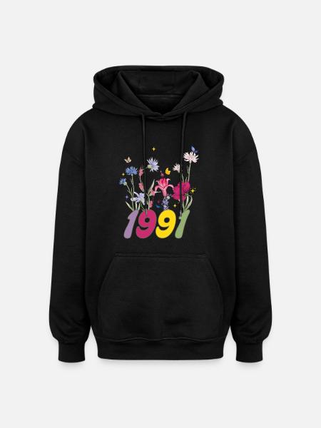 Year of birth 1991 wildflowers - Oversized Unisex Hoodie - black