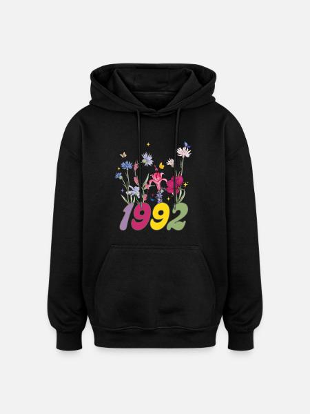 Year of birth 1992 wildflowers - Oversized Unisex Hoodie - black