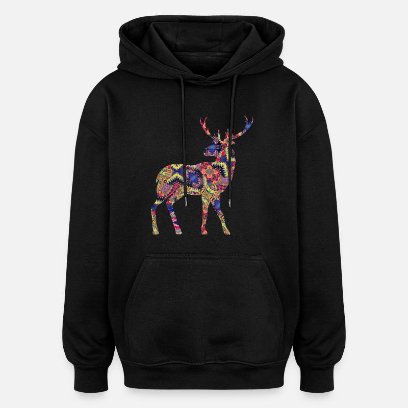 Cerf - Sweat à capuche oversize unisexe - noir