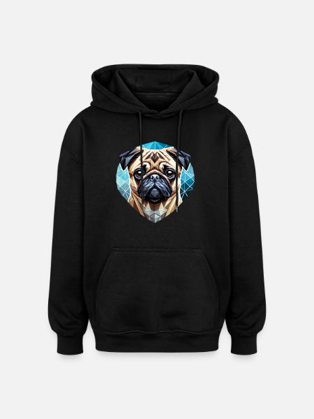Pug Face Geometry Art - Oversized Unisex Hoodie - black
