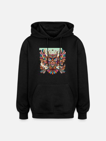 Muster Eule - Oversized Unisex Hoodie - Schwarz
