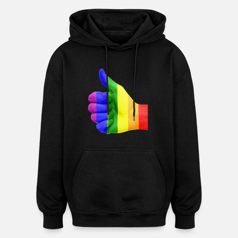 LGBT Rainbow Thumbs Up - Sweat à capuche oversize unisexe - noir