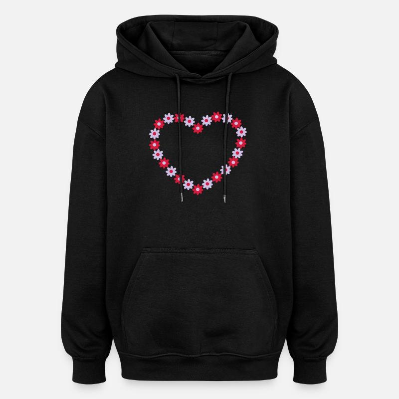 Un cœur de fleurs - Sweat à capuche oversize unisexe - noir