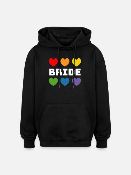 Rainbow heart Bride white - Oversized Unisex Hoodie - black