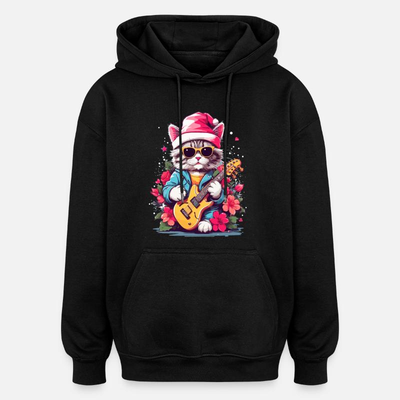 Chat mignon avec guitare - Sweat à capuche oversize unisexe - noir
