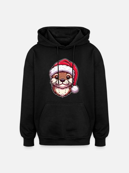 Christmas Otter Magic - Festive Design - Oversized Unisex Hoodie - black