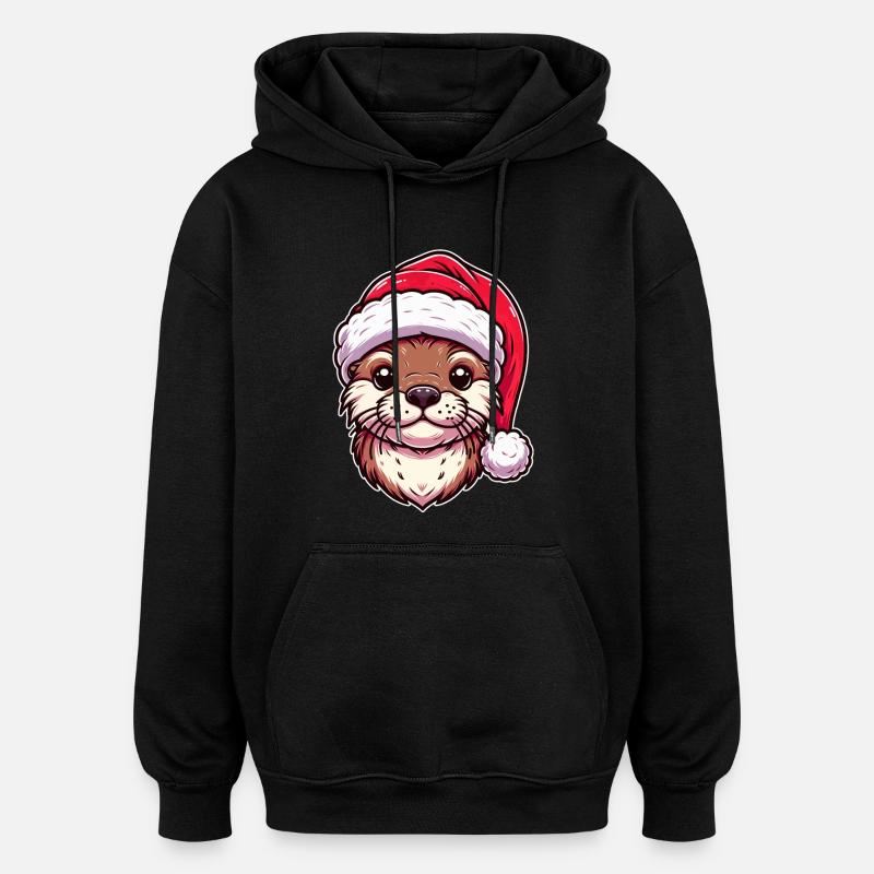 Christmas Otter Magic - Festive Design - Oversized Unisex Hoodie - black