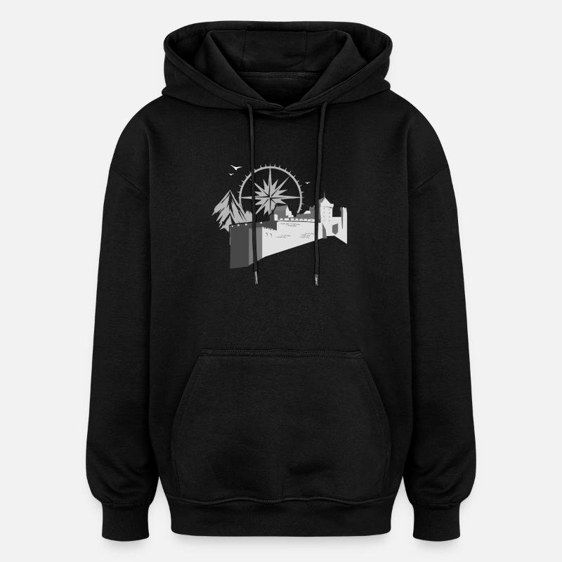 Castle with compass - Oversized Unisex Hoodie - black