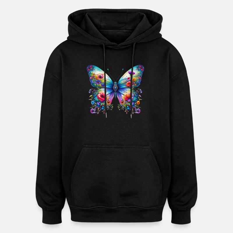 Papillon - Sweat à capuche oversize unisexe - noir