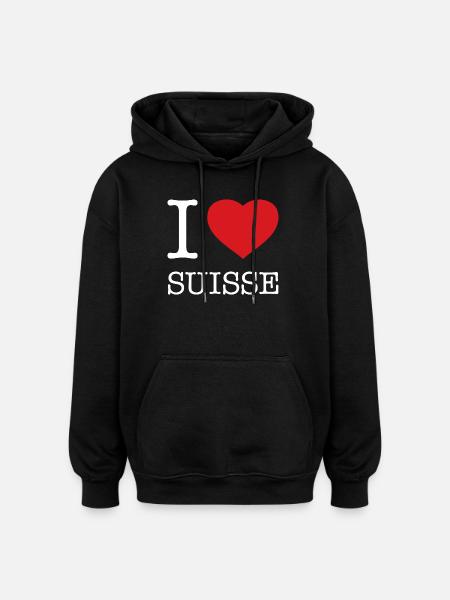 J’AIME SUISSE SUISSE - Sweat à capuche oversize unisexe - noir