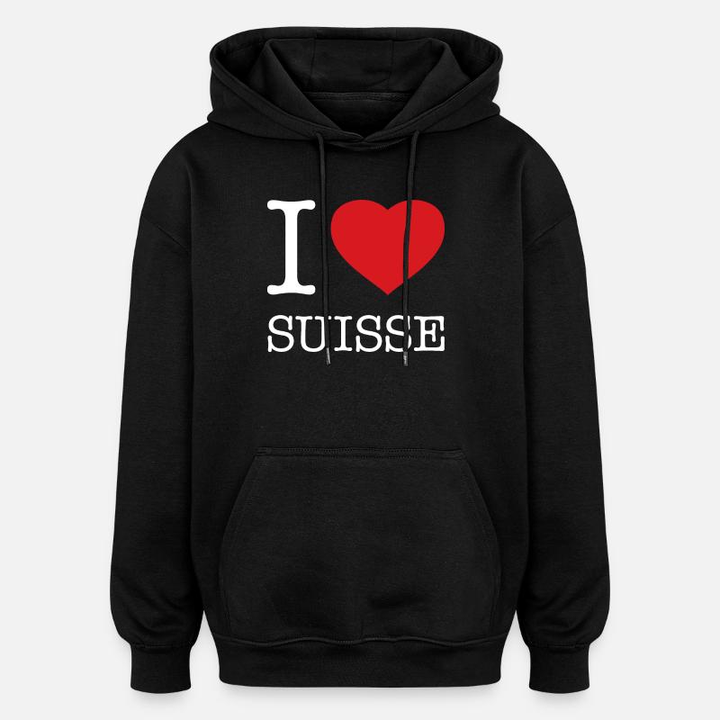 J’AIME SUISSE SUISSE - Sweat à capuche oversize unisexe - noir