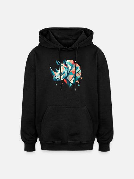 Abstract Rhinoceros – Geometric Strength - Oversized Unisex Hoodie - black