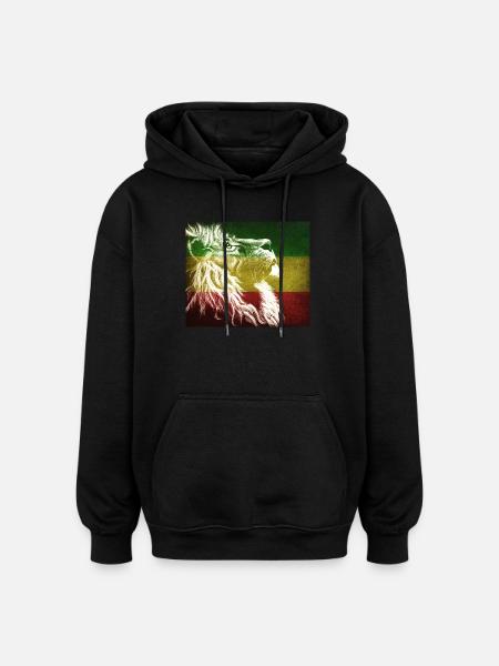 Reggae Lion Flag Art - Oversized Unisex Hoodie - black
