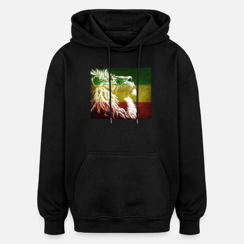 Reggae Lion Flag Art - Sweat à capuche oversize unisexe - noir