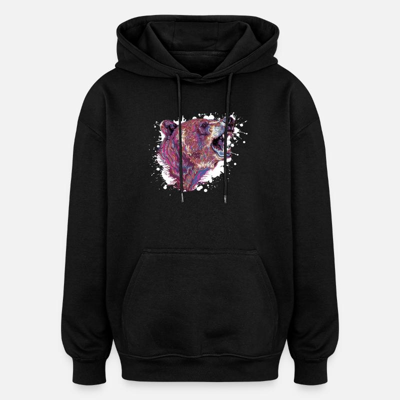 Neon Splash Bear Head - Oversized Unisex Hoodie - black