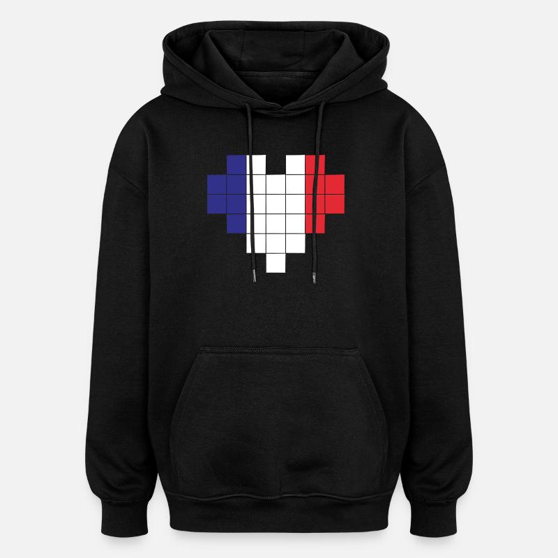Drapeau Pixel Heart France - Sweat à capuche oversize unisexe - noir