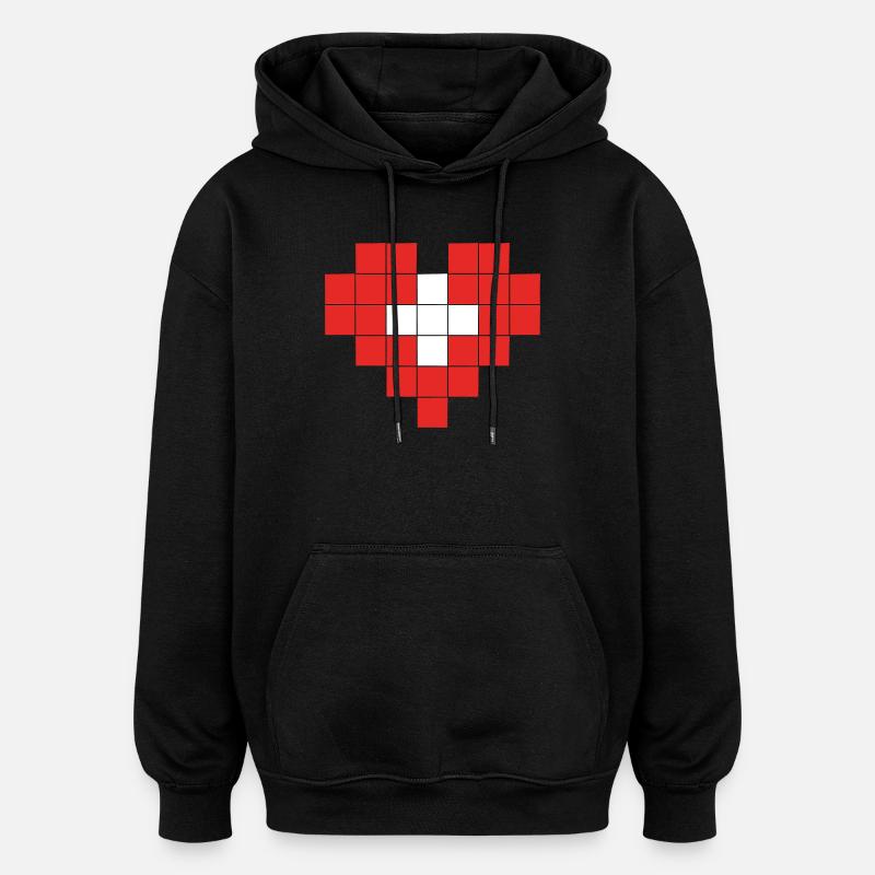 Pixel Heart Suisse Drapeau - Sweat à capuche oversize unisexe - noir