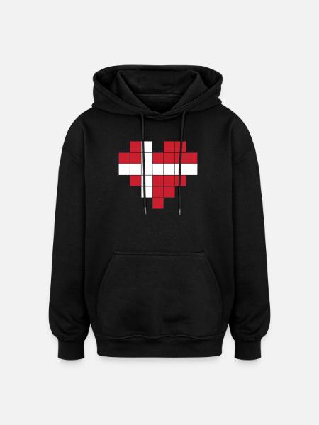 Pixel Heart Denmark Flag - Oversized Unisex Hoodie - black
