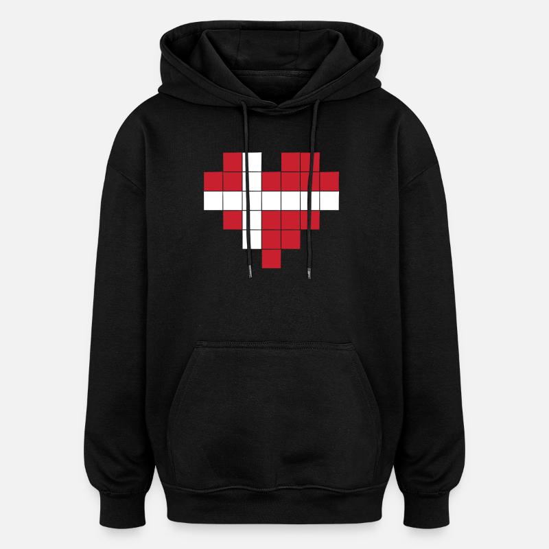 Pixel Heart Drapeau du Danemark - Sweat à capuche oversize unisexe - noir