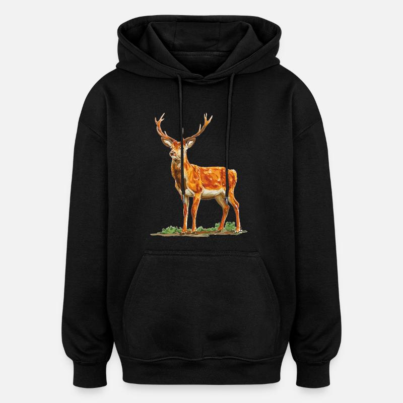 Cerf - Sweat à capuche oversize unisexe - noir