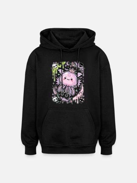 Pastel Ghost Jellyfish Aesthetic - Oversized Unisex Hoodie - black