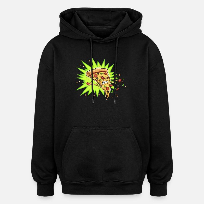 Pizza Slice Aggressor Neonburst - Sweat à capuche oversize unisexe - noir