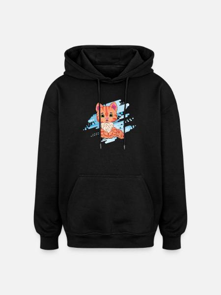 Cute orange cat with scarf - Oversized Unisex Hoodie - black