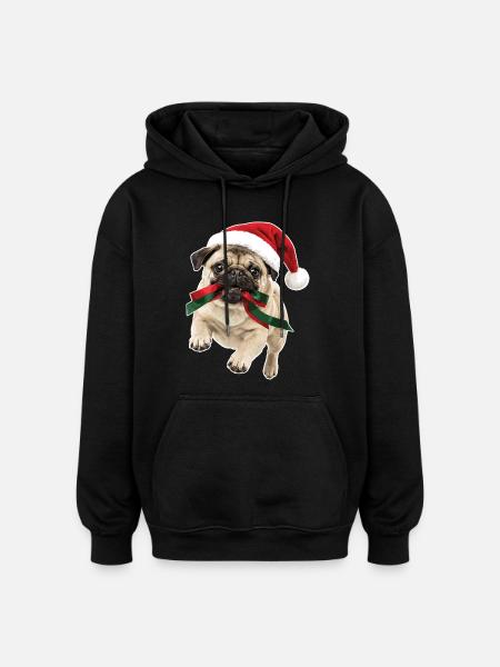 Verspielter Weihnachts Mops - Oversized Unisex Hoodie - Schwarz